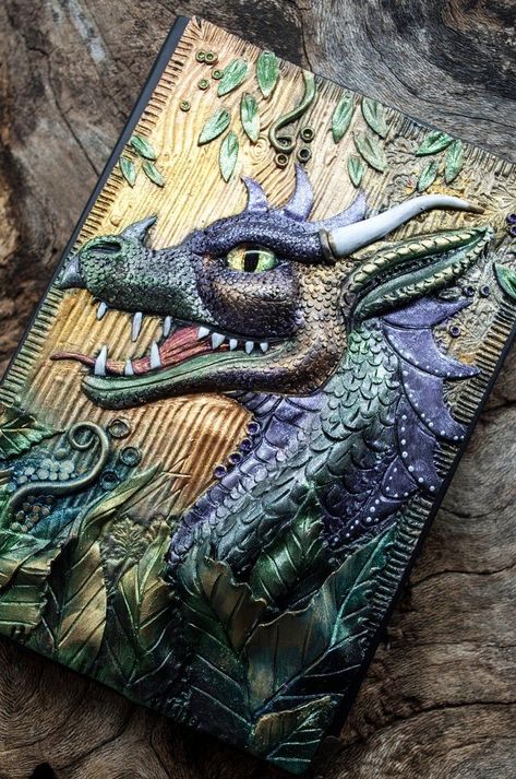 Dragon Book Cover, Dragon Book, Handmade Journals Diy, Steampunk Mixed Media, Book Diary, Diary Gift, Cover Journal, Clay Dragon, Book Dragon