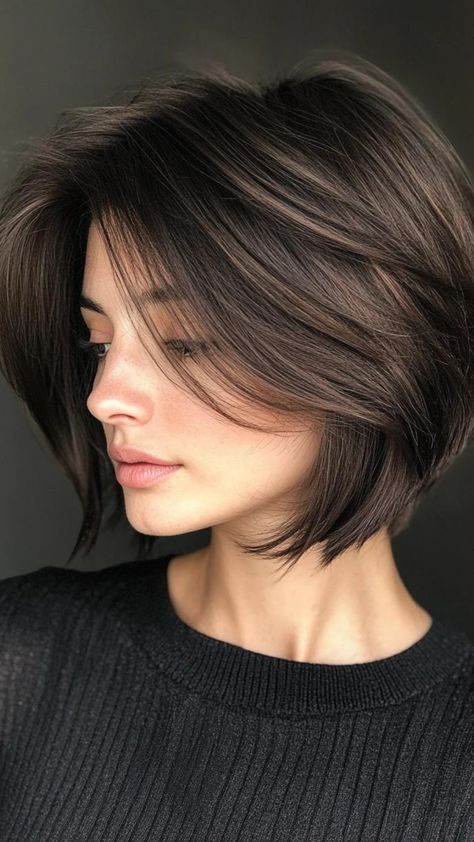 A bob haircut for thick hair can help reduce bulk and add structure. Opt for a blunt cut for a sleek look, or layers to bring texture and movement to your style. Either way, it�s a versatile choice that gives thick hair a manageable, yet stylish shape that's easy to maintain. Layered Bob Straight Hair, Layer Bob Haircut, Inverted Bob Hairstyles For Fine Hair, Shortish Hairstyles, Bob Haircut For Thick Hair, Thick Bob Haircut, Thick Hair Bob, Short Light Brown Hair, A Bob Haircut