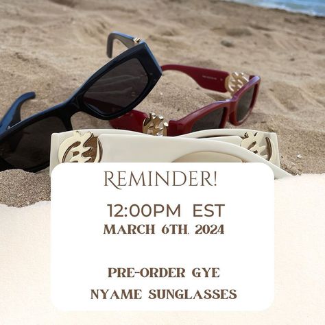 THE TIME IS NEAR! Tomorrow is the day that the Lord has made for these sunglasses to drop! You will finally be able to pre-order the Gye Nyame sunglasses. The glasses will be available for pre order TOMORROW, MARCH 6th, 2024 @ 12:00PM EST. PLEASE NOTE* this is a pre-order sale starting on March 6th and ending March 9th, 2024. All orders will be shipped out on March 13th, 2024. #lecrstore #gyenyame #adinkrasymbols #preorders #comingsoon🔜 #sunglasses #ghanaindependence Tomorrow Is The Day, Gye Nyame, Adinkra Symbols, March 9th, The Lord, Pre Order, The Day, Let It Be, Sunglasses