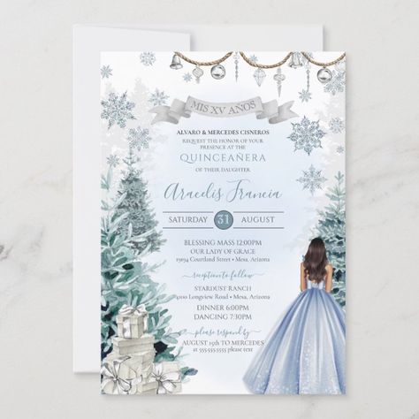 Winter Wonderland Quinceanera Light Blue Silver Invitation - tap to personalize and get yours #Invitation #winter #quinceanera, #ice #blue, #snowflakes, Winter Quinceanera Ideas, Qenseñera Ideas, Winter Wonderland Quinceanera Theme, Winter Wonderland Quinceanera, Winter Quinceanera, Winter Wonderland Lights, Sweet 16 Winter Wonderland, Sweet 16 Winter, Winter Wonderland Invitations