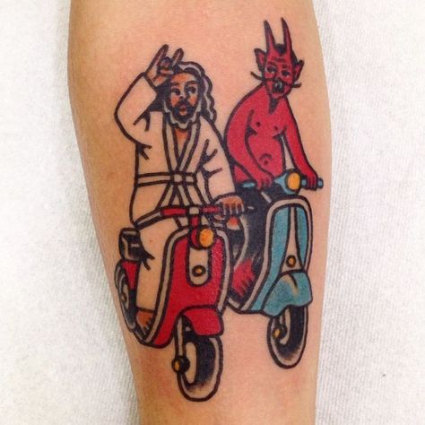 Devil Tattoo, Traditional Tattoo Sleeve, Jesus Tattoo, Jesus Funny, Old School Tattoo Designs, Friendship Tattoos, Tatuaje A Color, Traditional Tattoo Design, Pin Up Tattoos