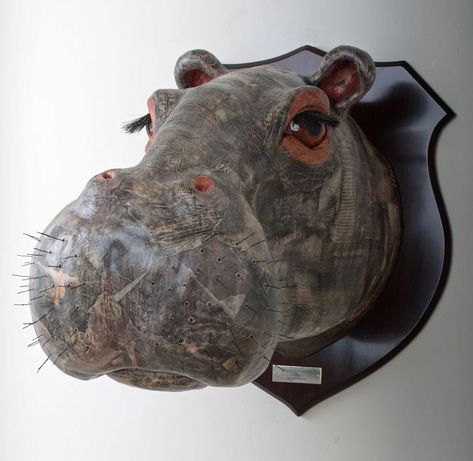 Hippo Wall Mounted African Animal Head Faux Taxidermy Diy, Taxidermy Diy, Paper Mache Animal Head, African Interiors, Faux Animal Head, British Homes, Paper Mache Animals, Pottery Animals, Taxidermy Art