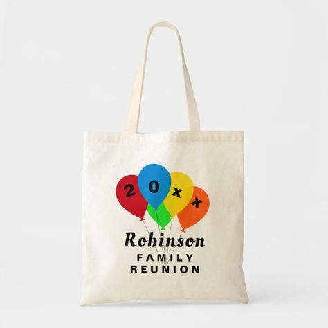 Fun Balloon Design Family Reunion Souvenir Gift Tote Bag Reunion Souvenir Ideas, Family Reunion Keepsakes, Family Reunion Gifts, Souvenir Ideas, Reunion Gift, Robinson Family, Reunion Games, Family Reunion Shirts, Colorful Tote Bags