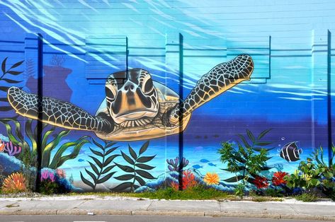 Swimming Pool Mural Art, Turtle Mural, Pool Mural, Sea Artwork, Fence Paint, Murals Street Art, Beach Wallpaper, Block Wall, Easy Ideas