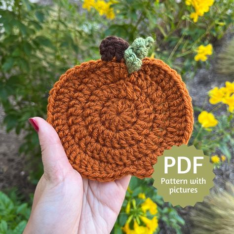 Crochet Pumpkin Coaster Pattern PDF With Step by Step Picture, Autumn Pumpkin Coaster, Crochet Pattern for Beginners, How to Crochet - Etsy Crochet Pumpkin Coaster, Thanksgiving Crochet Patterns, Thanksgiving Crochet, Coaster Crochet, Coaster Pattern, Pattern Pictures, Crochet Pumpkin, Gift Toppers, Pumpkin Pattern