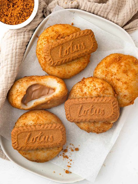 Biscoff Mochi - Catherine Zhang Catherine Zhang, What Is Mochi, Lotus Biscoff Spread, Japanese Treats, Mochi Ice Cream, Biscoff Spread, Biscoff Cookies, Lotus Biscoff, Pink Food Coloring