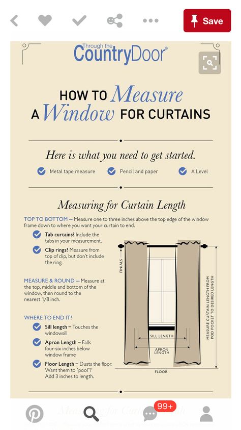 Curtain Measurement Guide, Living Room Window Decor, Measuring Curtains, Nautical Chic, Metal Tape, Curtain Hanging, Honey Do List, Tab Curtains, Curtain Length