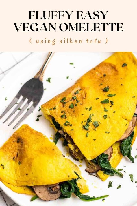 Vegan Silken Tofu Omelette Silken Tofu Pancakes, Tofu Omelette Vegan, Vegan Omelette Recipe, Vegan Silken Tofu Recipes, Vegan Low Calorie Recipes, Tofu Breakfast Recipes, Tofu Omelette, Tofu Ideas, Vegan Tofu Recipes