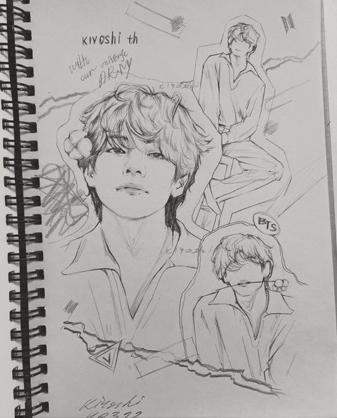 Taehyung Fanart Sketch, Taehyung Simple Drawing, Taehyung Cute Sketch, Taehyung Doodle Art, Taehyung Sketch Aesthetic, Taehyung Aesthetic Drawing, How To Draw Taehyung, Bts Sketch Drawings, Bts Aesthetic Drawing