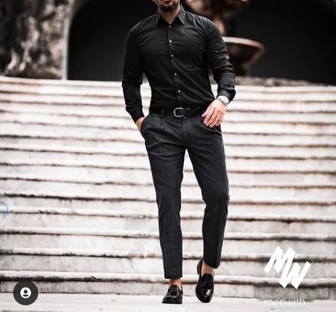 Button Up Shirt Outfit Mens Formal, Black Button Up Shirt Outfit Men Formal, All Black Hoco Outfit Men, Mens Hoco Outfit, Np Outfits, Blue Shirt Black Pants, Black Dress Pants Outfits, Hoco Outfits, Black Slacks Men