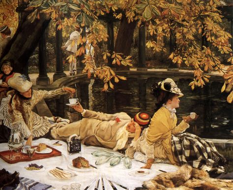 It's like our picnics at Forest Park or Blithewold! @Matthew Thomas  @Micaiah Thomas   James Jacques Joseph Tissot James Tissot, Holiday Cross Stitch Patterns, Tableaux Vivants, Galleria D'arte, Holiday Cross Stitch, Max Ernst, Art Ancien, Paul Gauguin, Pierre Auguste Renoir