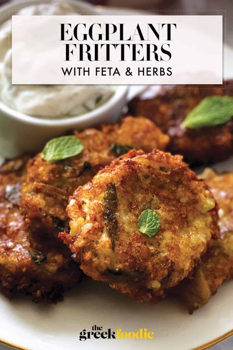 These fantastic eggplant fritters are great as an appetizer, finger food, or a quick dinner paired with a salad. #eggplant #fritters #eggplantfritters via @The Greek Foodie Eggplant Patties, Eggplant Fritters, Pescatarian Meals, Eggplant Recipes Easy, Eggplant Dishes, Fritter Recipes, Eggplant Recipes, Greek Style, Veggie Dishes