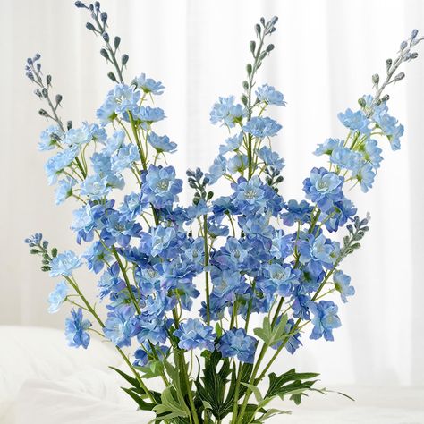 Fake Florals Wedding, Big Floor Vases, Delphinium Plant, Tall Floor Vase, Delphinium Flowers, Tall Floor Vases, Flower Identification, Vase Diy, Fall Stem