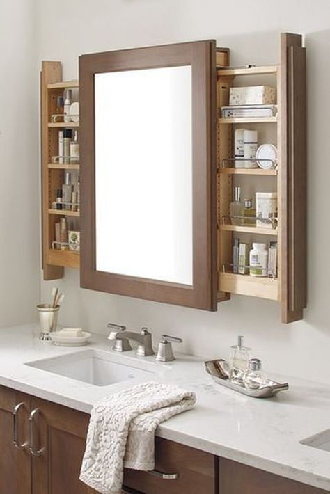 Stylish 30+ Charming Bathroom Mirror Design Ideas For Every Style Bathroom Mirror Design, Bathroom Mirror Storage, Modern Bathroom Mirrors, Bathroom Cabinets Designs, Bathroom Mirror Cabinet, Christmas Potpourri, Mirror Cabinet, Storage Mirror, Bathroom Ideas Modern