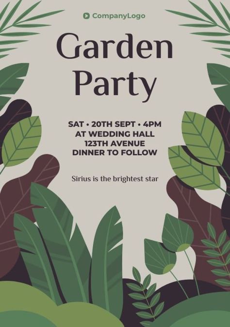 Hand-drawn Plants Garden Party Invitation Drawn Plants, Party Poster Design, Garden Party Invitations, Plants Garden, Brand Kit, Graphic Design Trends, Poster Ideas, Design Garden, Party Poster