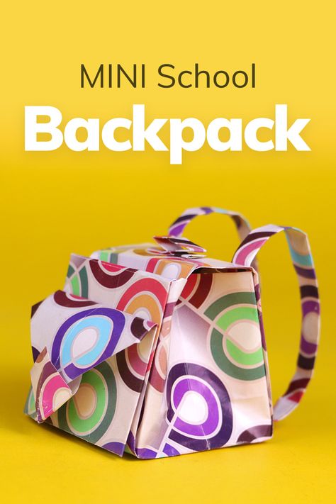 Today we will make this cute little MINI SCHOOL BAG / BACKPACK.  Please SUBSCRIBE to our channel, we'll be posting more videos soon.  #origami #bag #backpack #arts #crafts #decorations #diy #artandcrafts #papermade #doityourself #paperfolding #origamieasy Origami Backpack, Mini School Bag, Origami Videos, Crafts Origami, Origami Bag, Easy Origami, Treat Holder, Paper Folding, Origami Art