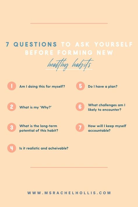 Healthy habits don’t just happen—they start with the right questions. Rachel Hollis shares seven powerful questions to ask yourself before forming habits that can change your life. From focusing on personal development to building a morning routine that works for you, these tips will guide you toward a happier, healthier lifestyle. Get ready to create daily habits that truly support your goals and wellness. Forming Habits, Powerful Questions, Journaling For Mental Health, Habits To Change Your Life, Habits To Change, Habits For A Better Life, I Have A Plan, Rachel Hollis, A Daily Routine