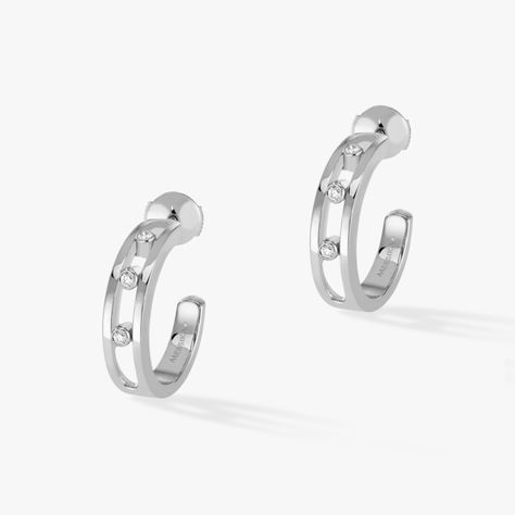 Collection de Joaillerie Move Classique - Bijoux de Luxe Messika White Gold Hoop Earrings, Gold Diamond Hoop Earrings, White Gold Diamond Earrings, White Gold Hoops, Classic Bracelets, Luxury Earrings, Diamond Hoop Earrings, Classic Jewelry, Gold Hoop