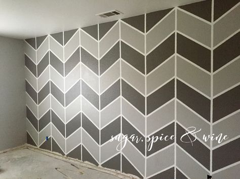 IMG_1155 Accent Wall Bedroom Paint, Wall Bedroom Diy, Geometric Wall Paint, Wall Paint Patterns, Entryway Makeover, Herringbone Wall, Diy Wall Painting, Accent Wall Paint, Diy Accent Wall