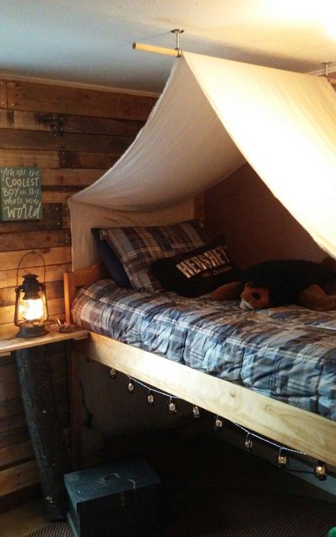 Camping Bedroom Theme, Hamilton Decor, Cabin Theme Bedroom, Tent Over Bed, Outdoorsy Bedroom, Boys Room Bunk Beds, Camp Bedroom, Camping Theme Bedroom, Kids Bed Tent