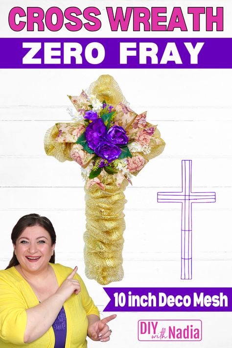 How to make a Cross Wreath ZERO FRAY Deco Mesh Method | Easter Spring DIY Tutorial Deco Mesh Cross, Cross Wreath Diy, Mesh Cross, Easter Wreath Diy, Cross Wreath, Diy Cross, Rose Wreath, Spring Diy, Easter Treats