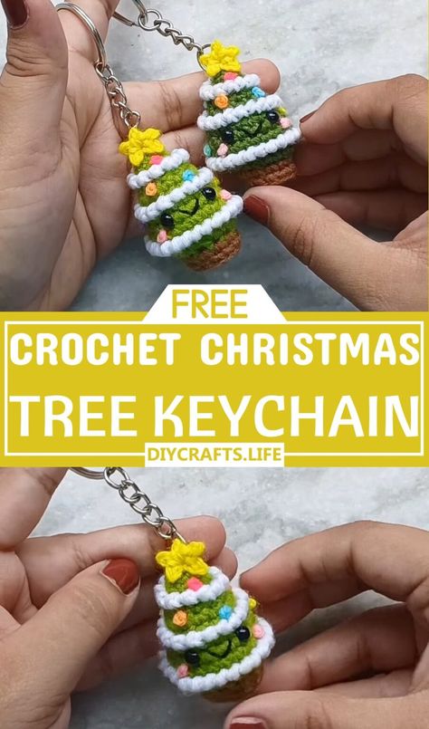 Easy Crochet Christmas Tree Patterns for the Holidays - DIY Crafts Crochet Christmas Key Chains, Keychain Amigurumi Pattern, Crochet Keychain Accessories, Crochet Christmas Tree Keychain, Christmas Crochet Keychain, Crochet Christmas Keychain, Crochet Christmas Tree Patterns, Easy Crochet Christmas Tree, Ways To Decorate Your Apartment