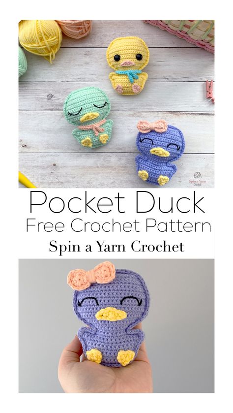 Spin A Yarn Crochet Patterns, Pocket Animal Crochet, Easy Crochet Duck Pattern Free, Crochet Duck Pattern Free, Crochet Quick Projects, Cross Stitch On Crochet, Crochet Ducks, Crochet Duck, Butterfly Crochet