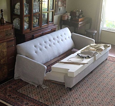 Before & After: A Frumpy to Fabulous Reupholstered Couch Tranformation | Apartment Therapy Sofa Transformation, Reupholstered Couch, Frumpy To Fabulous, Reupholster Couch, Sofa Reupholstery, Couch Makeover, Diy Bed Headboard, Reupholster Chair Dining, Diy Upholstery