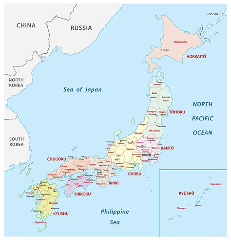 Prefectures of Japan Map Facts About Japan, Map Of Japan, Japan Prefectures, Japan Map, Shimane, Tokyo Bay, About Japan, Tottori, Ehime