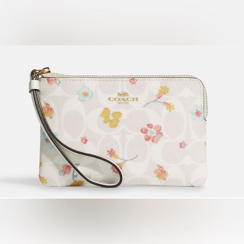 Two Coach Wristlet Wallets (Sold Separately) One Blue And One White One $75 For Both Smoke Free Home Kept With Stuffing Paper To Preserve Shape Coach Parker, Coach Floral, My Style Bags, Small Wristlet, Pink Wristlet, Cute Wallets, Wristlet Purse, Pretty Bags, Signature Canvas