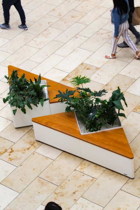 Project Name: Metrocentre. Location: Gateshead. Client: The Metrocentre Partnership. Products Used: Triangle Planter. Modular Street Furniture, Plywood Seating, Triangle Planter, Okoume Plywood, Moss Design, Modular Seating, Urban Furniture, Street Furniture, Shopping Centre