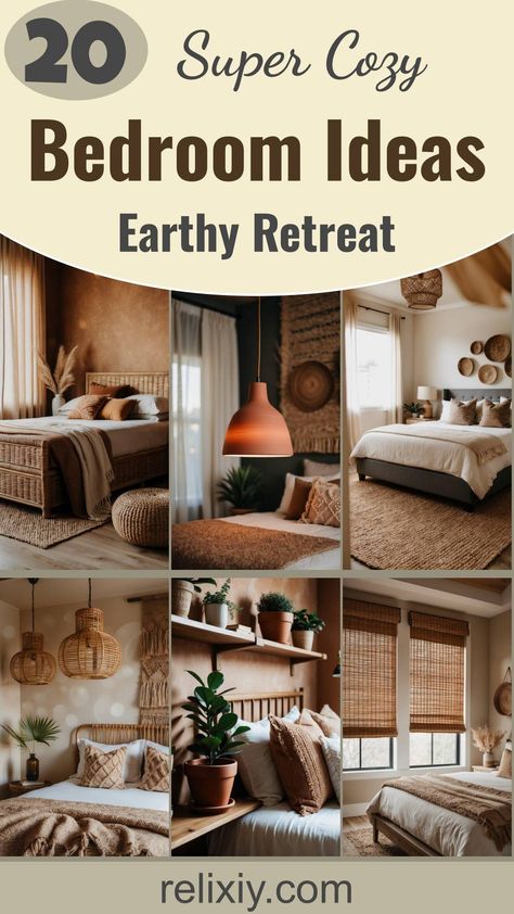 20 Earthy Bedroom Ideas For A Super Cozy Retreat Earthy Warm Bedroom Aesthetic, Earthy Bedroom Design, Earthy Tones Bedroom Colour Palettes, Earthy Luxury Bedroom, Natural Bedrooms, Neutral Earthy Bedroom, Earthy Tones Bedroom, Earthy Bedroom Ideas, Earthy Ceramics