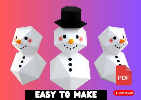 3d Snowman, Diy Christmas Decorations, Low Poly, Christmas Snowman, Diy Christmas, Christmas Decor Diy, Christmas Diy, Printed Items, Etsy Accessories