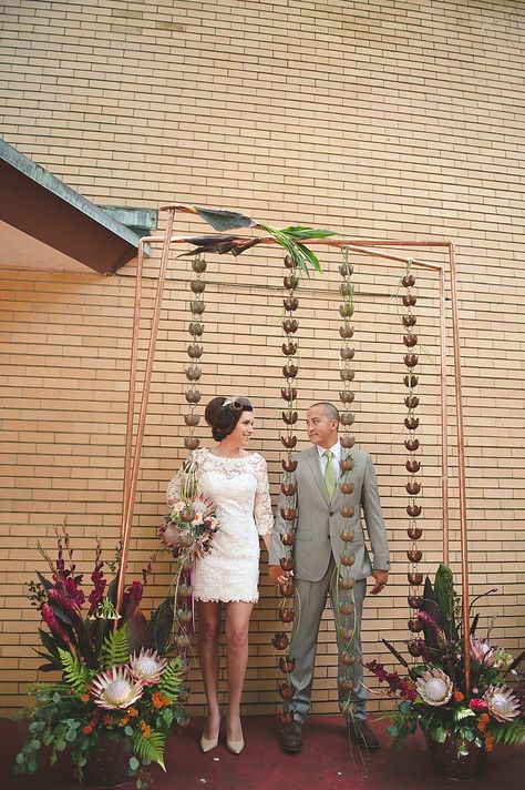 My cute hubby and i! @Ruffled @Orchestrated Stylized Shoots @Chelsea LaVere @Katy Blevins @Isha Foss  Frank Lloyd Wright Wedding Inspiration Ceremony Flowers Aisle, Mid Century Wedding, Mid Century Modern Wedding, Taliesin West, Marriage Dress, Indie Wedding, Urban Wedding, Hampton Roads, Retro Wedding