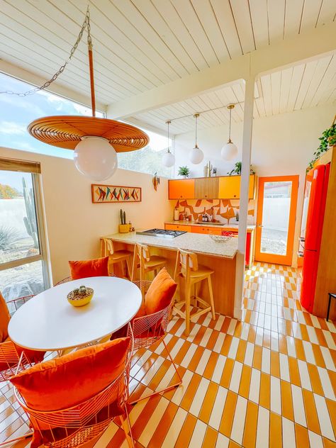 Dani Dazey, Trixie Motel, Desert Kitchen, 60s Kitchen, 60s House, Dream House Aesthetic, Desert House, House Redesign, Orange Kitchen