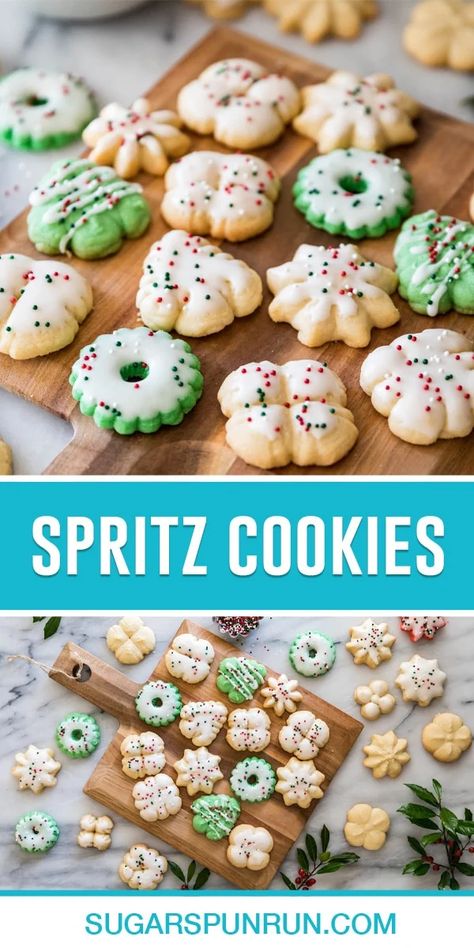 You only need 6 ingredients to make these buttery Spritz Cookies. My recipe has a classic flavor and texture and requires NO chilling! Recipe includes a how-to video! Buttery Spritz Cookies, Cream Cheese Spritz Cookies, Cookie Press Recipes, Spritz Cookie, Sugar Spun Run, Amazing Cookie Recipes, Spritz Cookie Recipe, Perfect Cookies, Christmas Baking Recipes