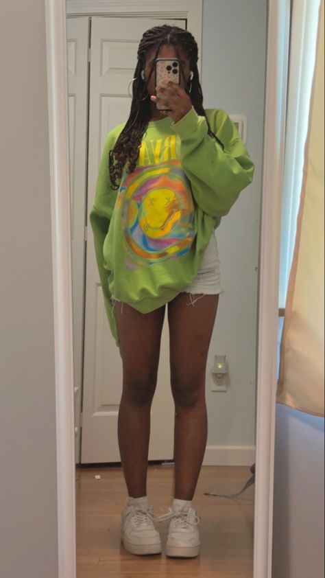 Teen Girl Black, Nirvana Crewneck, Mirror Pic, Little Outfits, Natural Hairstyles, Nirvana, Urban Outfitters, Natural Hair Styles, Hairstyles