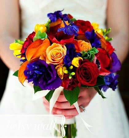 Bold "Rainbow" Multi-Colored Wedding Bouquet Rainbow Wedding Theme, Colorful Wedding Bouquet, Succulent Bouquet, Boda Mexicana, Rainbow Wedding, Colorful Bouquet, Lesbian Wedding, Mexican Wedding, Deco Floral