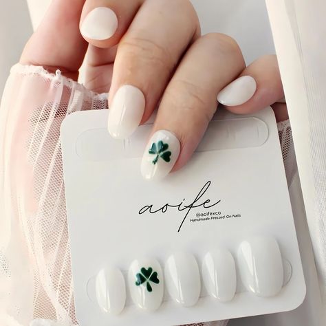 Adding a touch of luck on your fingertips with our Luxury Press-on Nails | Clover ☘️ Press On Nails, Nails, Design