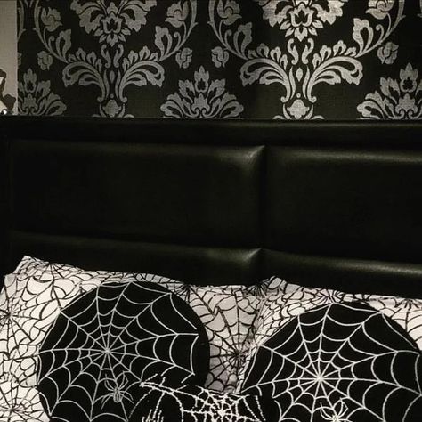 Gothic Decor on Instagram: "Reposted • @homespookyhome Over? No.. Halloween’s not over! Didn’t you know, Halloween is everyday! 🖤💀🕸  . . Fresh new spooky sheets and a clean up, nothing better 👌🕸  . . . #halloweeneveryday #halloweenisnotover #spookyhome #spookybedding #spookyhomedecor #halloweenhomedecor #spookyaesthetic #halloweenaesthetic #spiderwebs #cobwebs #spiderwebdecor #tombsweettomb #homespookyhome" Gothic Apartment, Spider Web Decoration, Spooky Home Decor, Halloween Everyday, Sweet T, Gothic Decor, Halloween Home Decor, Spider Web, Clean Up