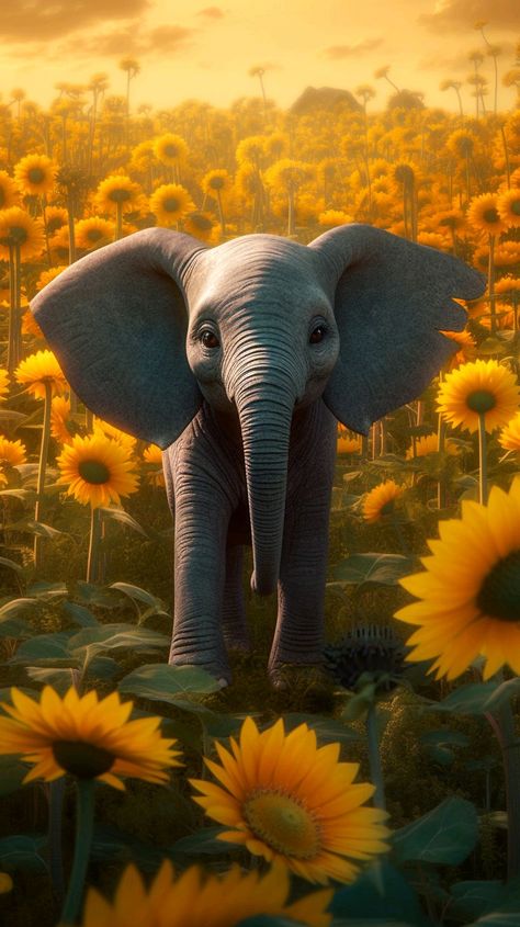 In the presence of greatness 🐘✨ A wise elephant stands tall amidst a sea of golden sunflowers 🌻 Symbolizing strength, wisdom, and beauty in perfect harmony 🌟 Nature's masterpiece unfolding before our eyes 🌿💛 #WisdomOfTheElephant #SunflowerField #NatureInspires #BeautyInNature #AIMayRelax @_art_and_ai_ Elephant And Sunflower, Elephant Wallpapers, Elephant Logo Design, Sunflower Quotes, Elephant Artwork, Elephant Wallpaper, Wild Baby, Elephant Logo, Sunflower Wallpaper