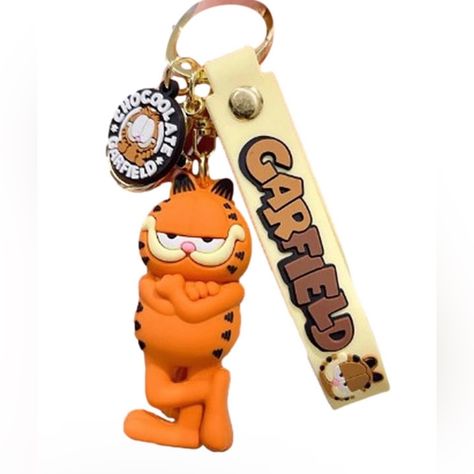 Nwt Garfield Silicone Cartoon Character Soft Rubber Keychain Key Ring Garfield Earrings, Garfield Merch, Strawberry Clothes, Garfield Images, Garfield Cartoon, Dream Items, Rubber Keychain, Garfield Cat, Cool Keychains