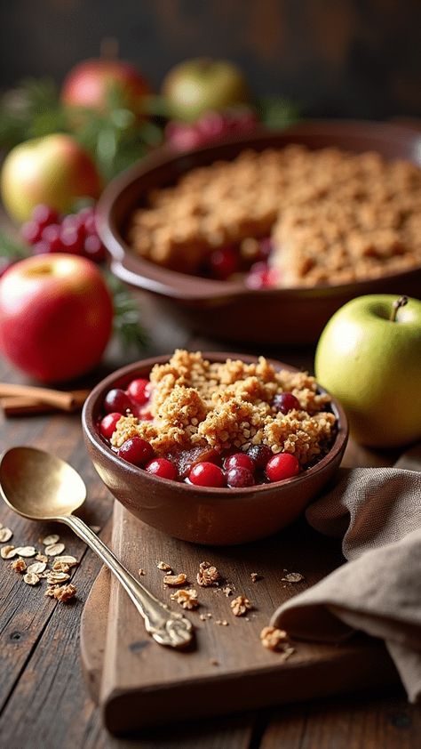 Spiced Cranberry Apple Crumble with Oat Topping Christmas Crumble Recipe, Apple Crumble With Oats, Cranberry Apple Crisp, Cranberry Apple Crumble, Cranberry Crumble, Creamy Pudding, Cranberry Apple, Seasonal Drinks, Frozen Cranberries