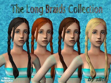 slice's The Long Braids Collection Long Braid Hair, Sims 2 Cc, Sims 2 Hair, 2 Braids, Hair 101, Braid Hair, Sims Community, Long Braids, Sims Mods