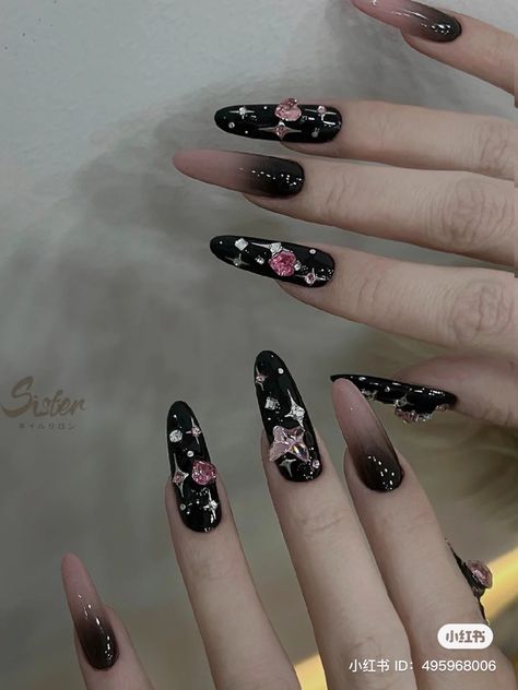 Black Pink Nails, Food Nails, Band Nails, Asian Nails, Punk Nails, Grunge Nails, Blush Nails, Pretty Gel Nails, Dark Nails