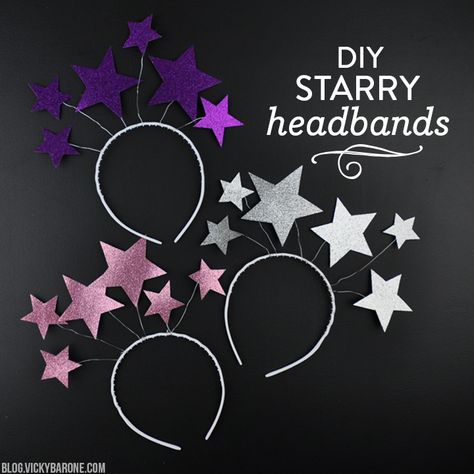 DIY Starry Headbands | Vicky Barone Star Headdress Diy, Diy Nye Headband, Nye Headband, New Years Eve Headband, Diy Nye Crowns, Alien Headband, Fabric Leaf, Diy Decoracion, Leaf Bowl