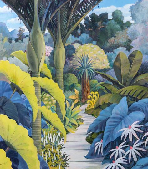 Floptropica Pfp, Jungle Wall Painting, English Landscape, Garden Mural, Jungle Illustration, Tropical Painting, Contemporary Impressionism, Jungle Art, Garden Illustration