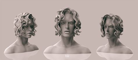 Osirs Bust | by Bluoxyde Stylized Curly Hair, Zbrush Sculpting, Zbrush Hair, Body Figure, Original Character, Hair Curly, Zbrush, Curly Hair, Anatomy