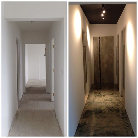 Before and after renovation of corridor by #intradesign - Dave Hdb Corridor, Hdb Living Room, Bto Hdb, Before And After Renovation, Housing Ideas, Living Room Light, Trade Sign, Diy Makeover, Home Reno