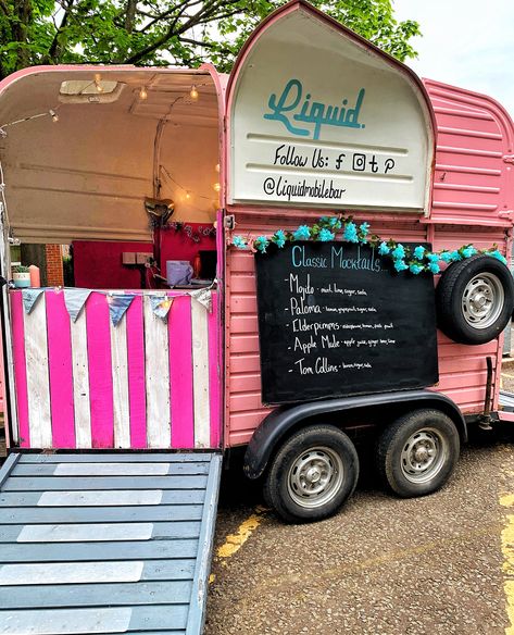 Horse Box Bar, Horse Cart, Pink Horse, Horse Box, Tom Collins, Fresh Drinks, Barn Weddings, Mobile Bar, Wedding Ceremonies